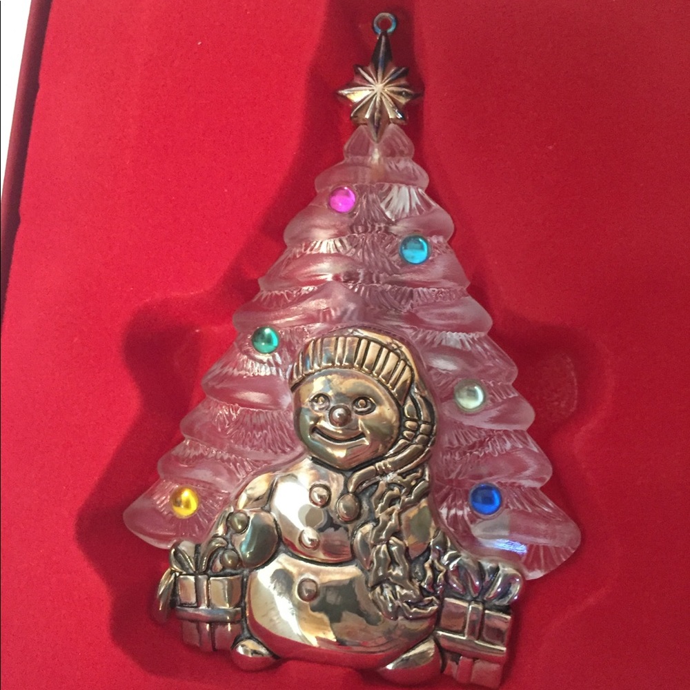 LENOX HOLIDAY ORNAMENT WINTER SCENE SNOWMAN XMAS TREE SP SILVER PLATE HOME